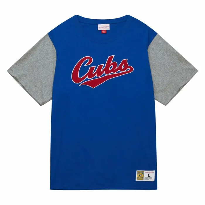Men039s MLB Mitchell and Ness Color Blocked SS Tee Chicago Cubs