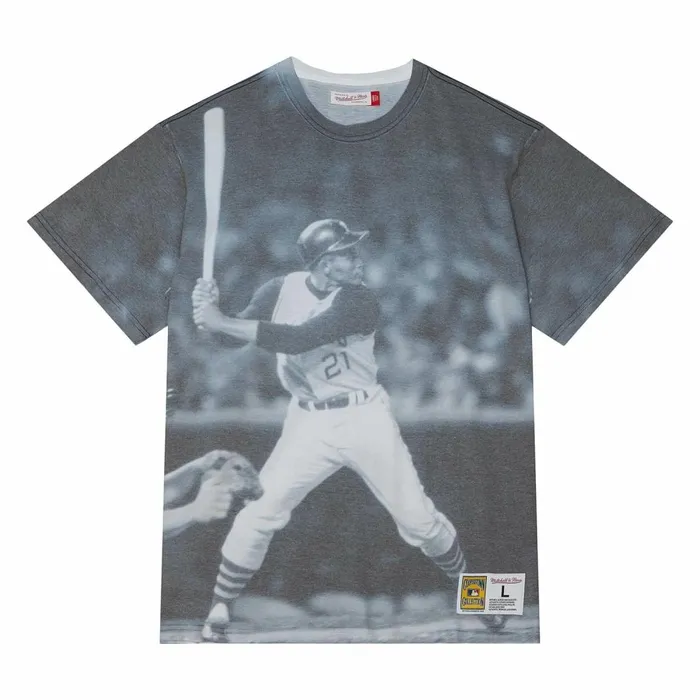 Men039s MLB Mitchell and Ness Highlight Sublimated Player Tee Pittsburgh Pirates Roberto Clemente Men039s MLB Mitchell and Ness Highlight Sublimated Player Tee Pittsburgh Pirates Roberto Clemente