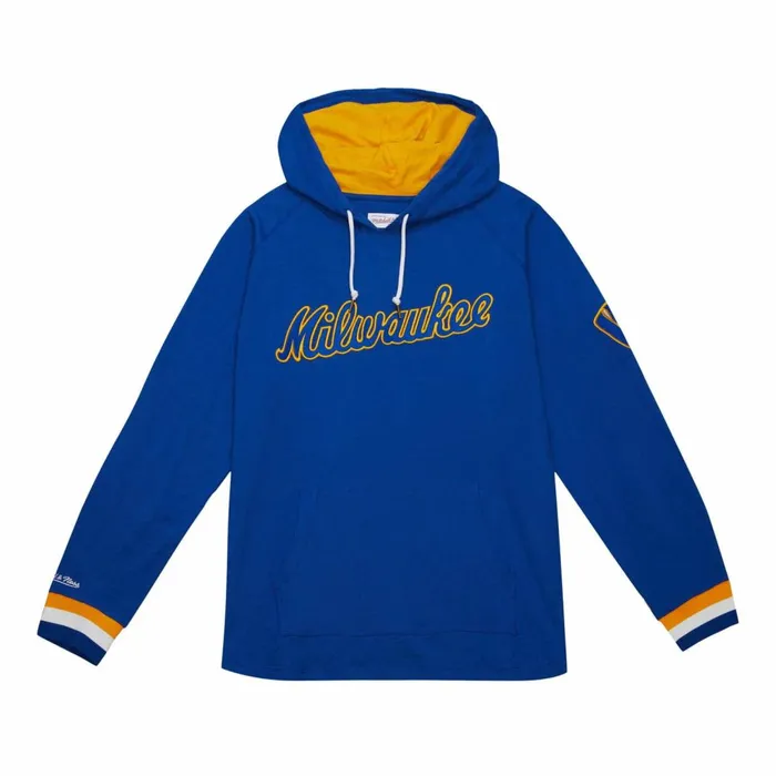 Men039s MLB Mitchell and Ness Legendary Slub Long Sleeve Hoodie Milwaukee Brewers Men039s MLB Mitchell and Ness Legendary Slub Long Sleeve Hoodie Milwaukee Brewers