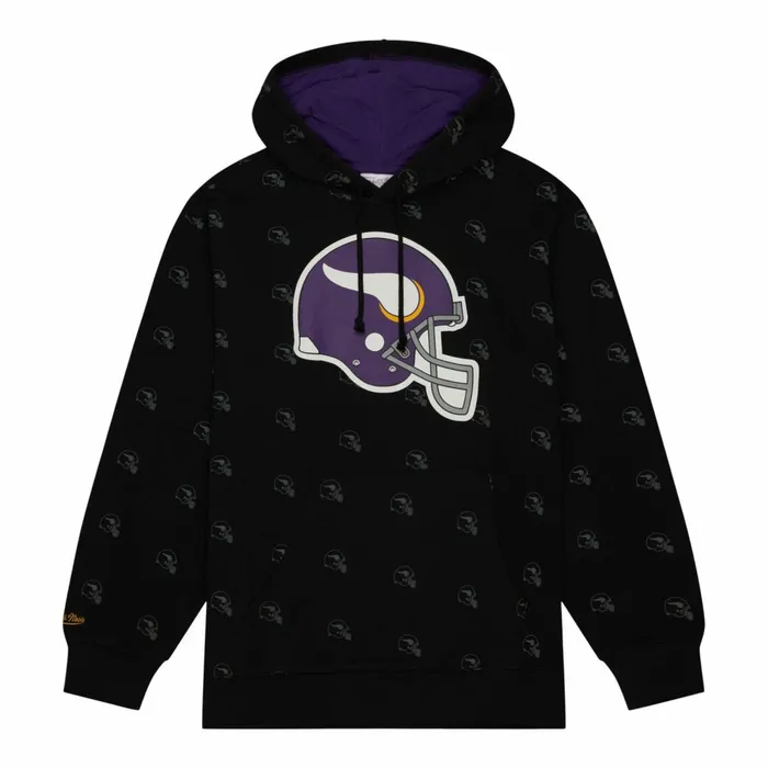 Men039s NFL Mitchell and Ness AOP Fleece Hoodie Minnesota Vikings
