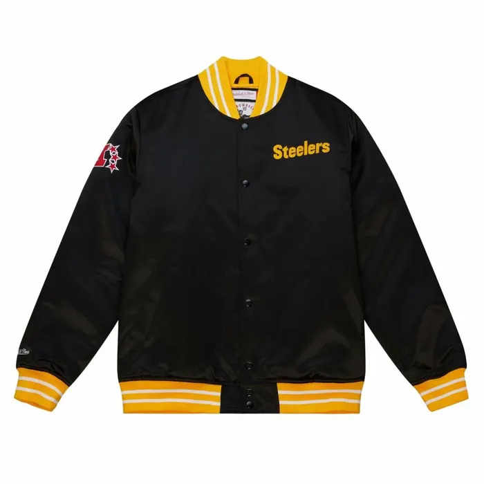 Men039s NFL Mitchell and Ness Heavyweight Satin Jacket Pittsburgh Steelers