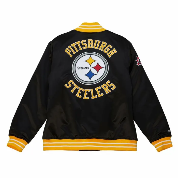 Men039s NFL Mitchell and Ness Heavyweight Satin Jacket Pittsburgh Steelers Men039s NFL Mitchell and Ness Heavyweight Satin Jacket Pittsburgh Steelers