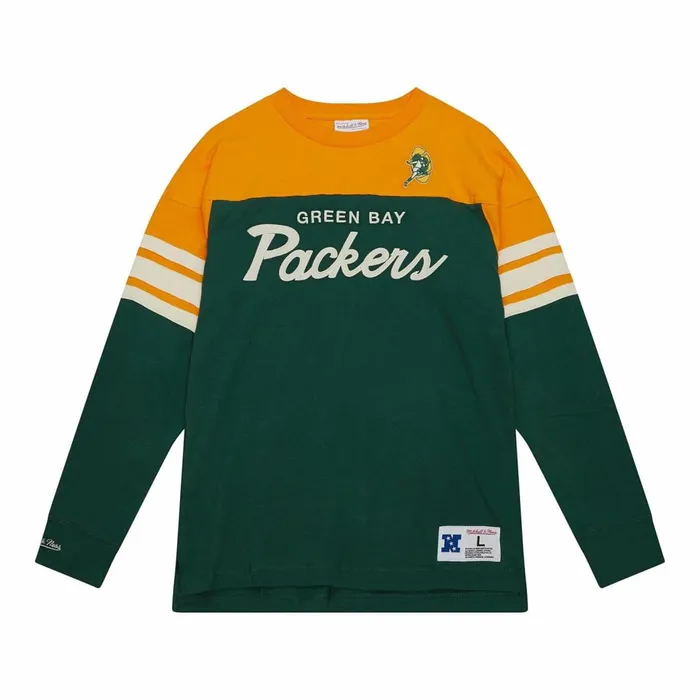 Men039s NFL Mitchell and Ness Special Script Long Sleeve Green Bay Packers
