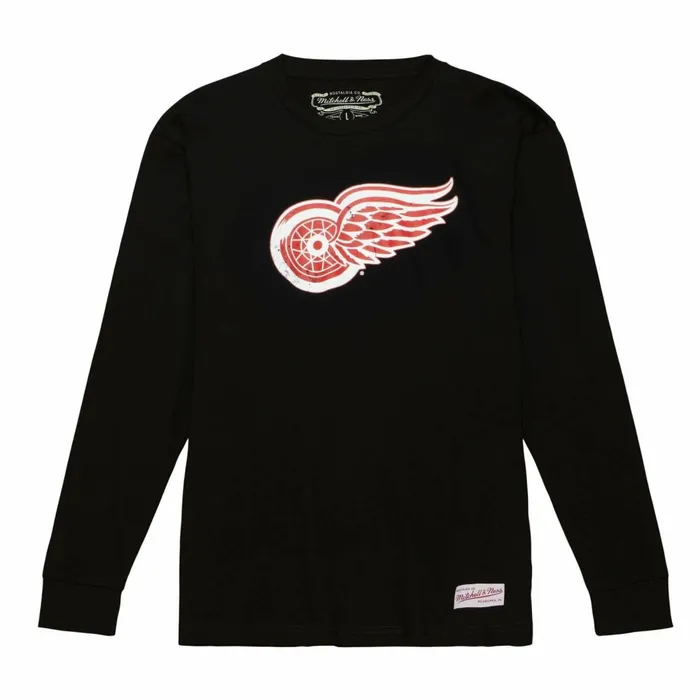 Men039s NHL Mitchell and Ness Distressed Logo LS Tee Detroit Red Wings