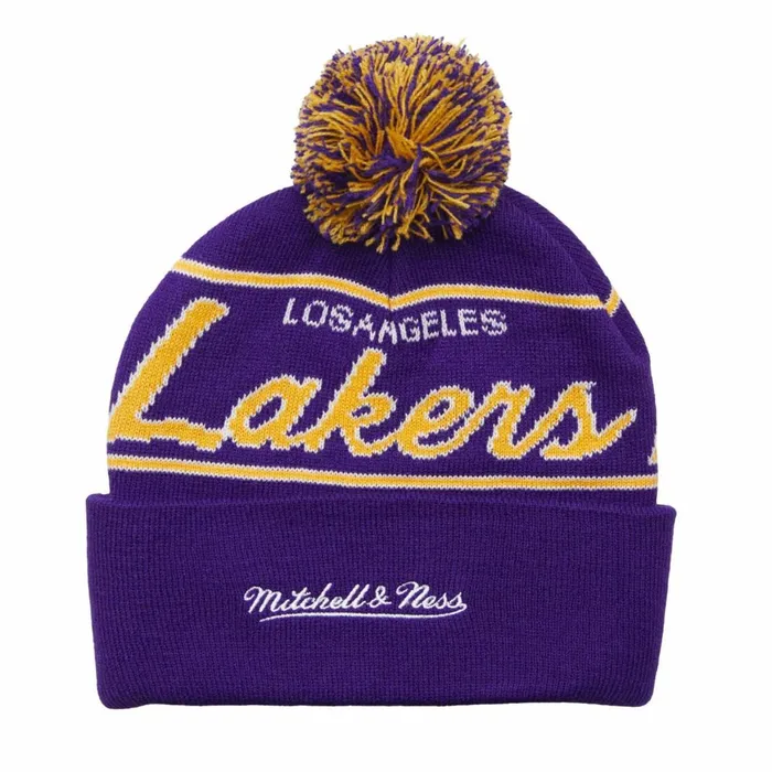 Men039sWomen039s Knit 154 Styles Mitchell and Ness Script Pom Beanie HWC Los Angeles Lakers Men039sWomen039s Knit 154 Styles Mitchell and Ness Script Pom Beanie HWC Los Angeles Lakers