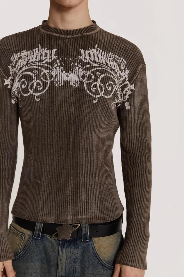 Men Acid Rib Jumper With Tattoo Print Jaded London Knitwear
