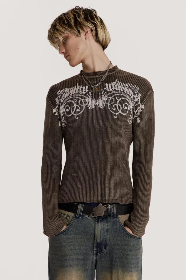 Men Acid Rib Jumper With Tattoo Print Jaded London Knitwear