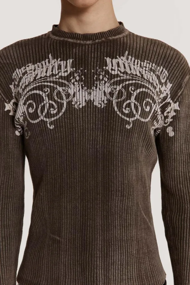 Men Acid Rib Jumper With Tattoo Print Jaded London Knitwear