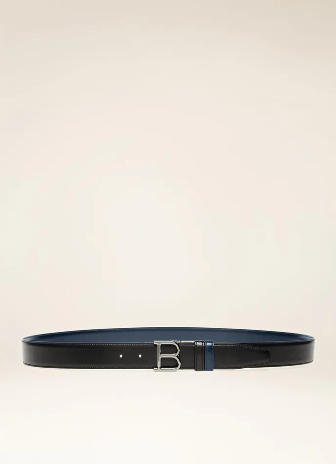 Men Bally Belts B Buckle 8211 Leather 35mm Belt In Black and Navy