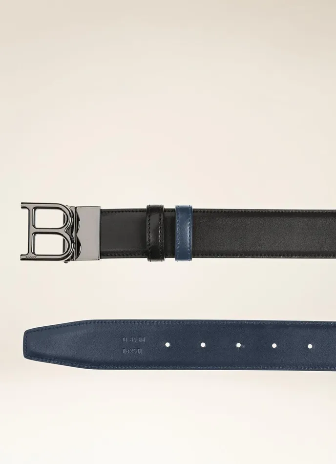 Men Bally Belts B Buckle 8211 Leather 35mm Belt In Black and Navy