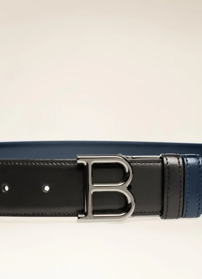 Men Bally Belts B Buckle 8211 Leather 35mm Belt In Black and Navy