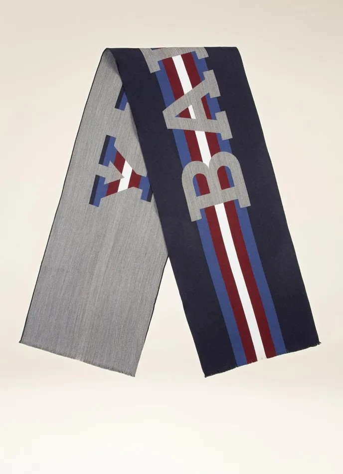 Men Bally Scarves Stripe Scarf 8211 Wool and Silk Accessory In Navy