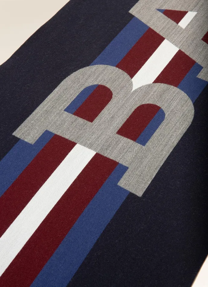 Men Bally Scarves Stripe Scarf 8211 Wool and Silk Accessory In Navy