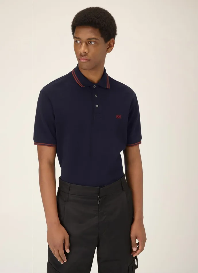 Men Bally Shirts And TShirts BChain Polo Shirt 8211 Cotton Top In Navy