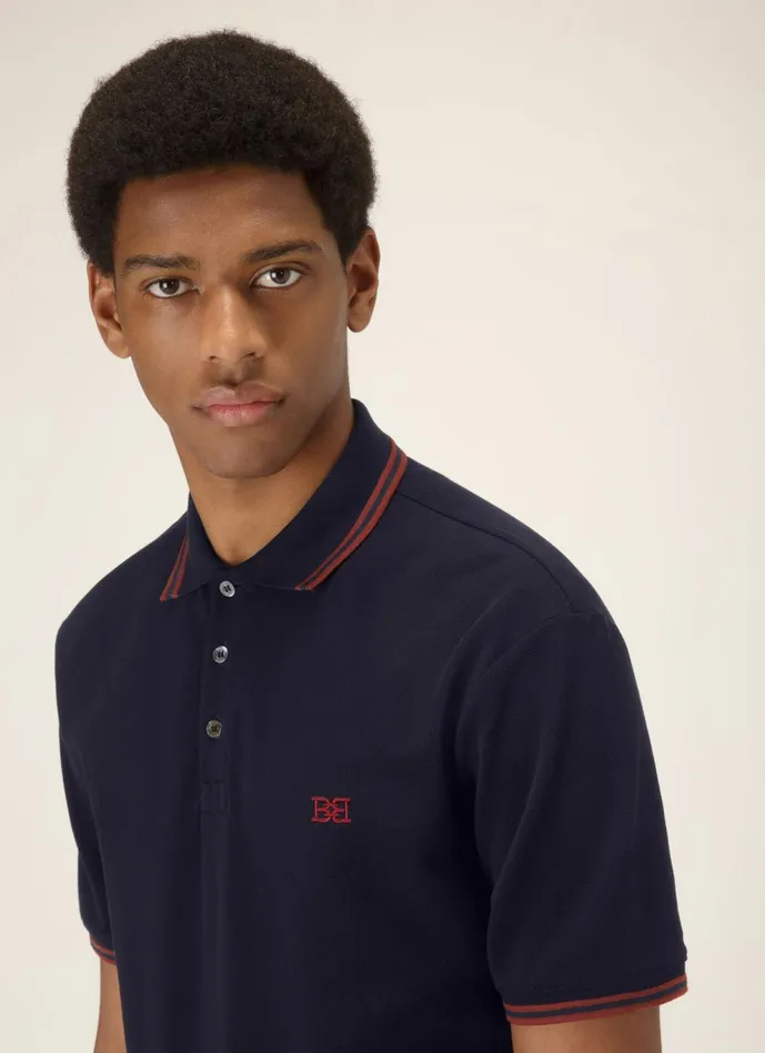 Men Bally Shirts And TShirts BChain Polo Shirt 8211 Cotton Top In Navy