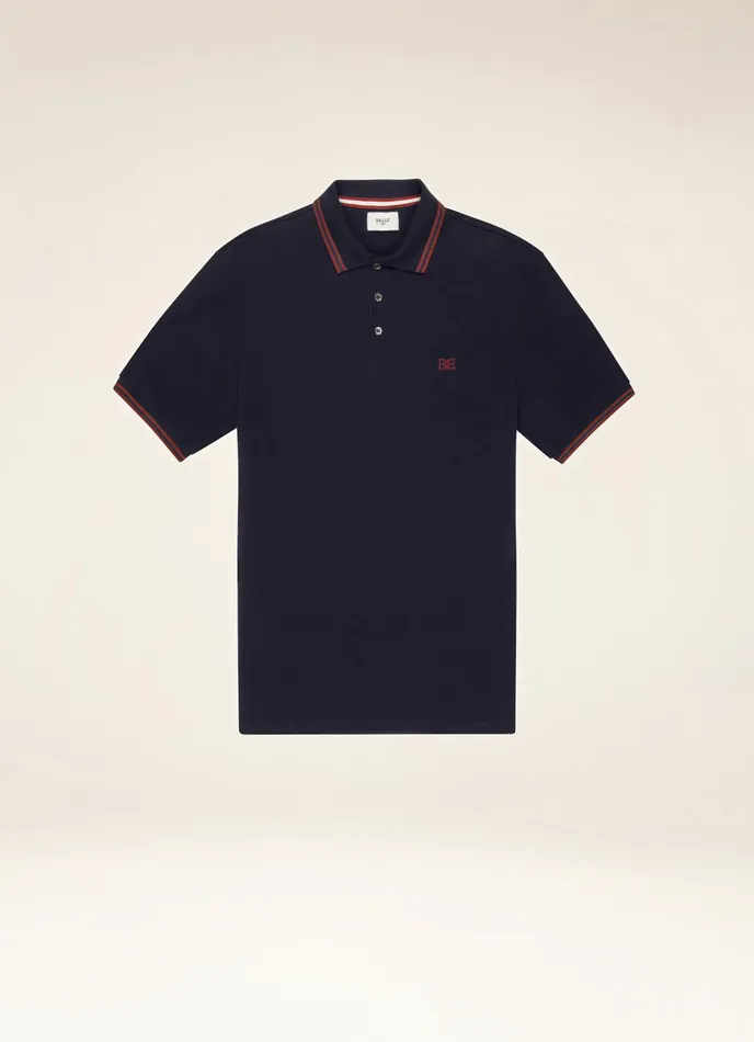 Men Bally Shirts And TShirts BChain Polo Shirt 8211 Cotton Top In Navy