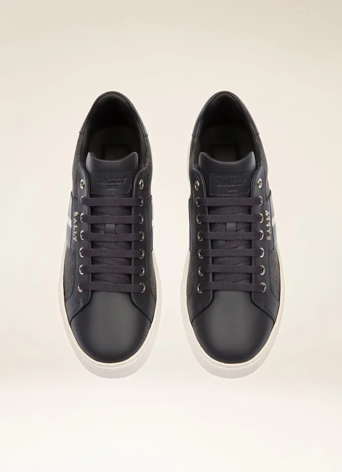 Men Bally Sneakers Myron 8211 Cotton Mix and Leather Sneakers In Grey and Navy