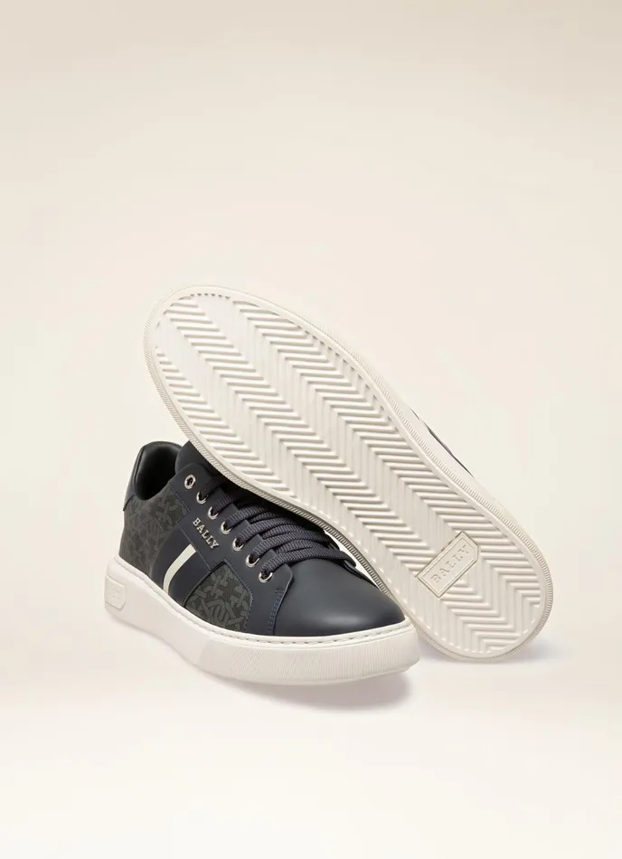 Men Bally Sneakers Myron 8211 Cotton Mix and Leather Sneakers In Grey and Navy