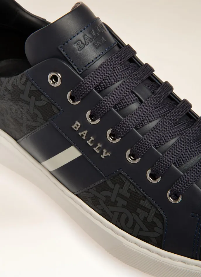 Men Bally Sneakers Myron 8211 Cotton Mix and Leather Sneakers In Grey and Navy