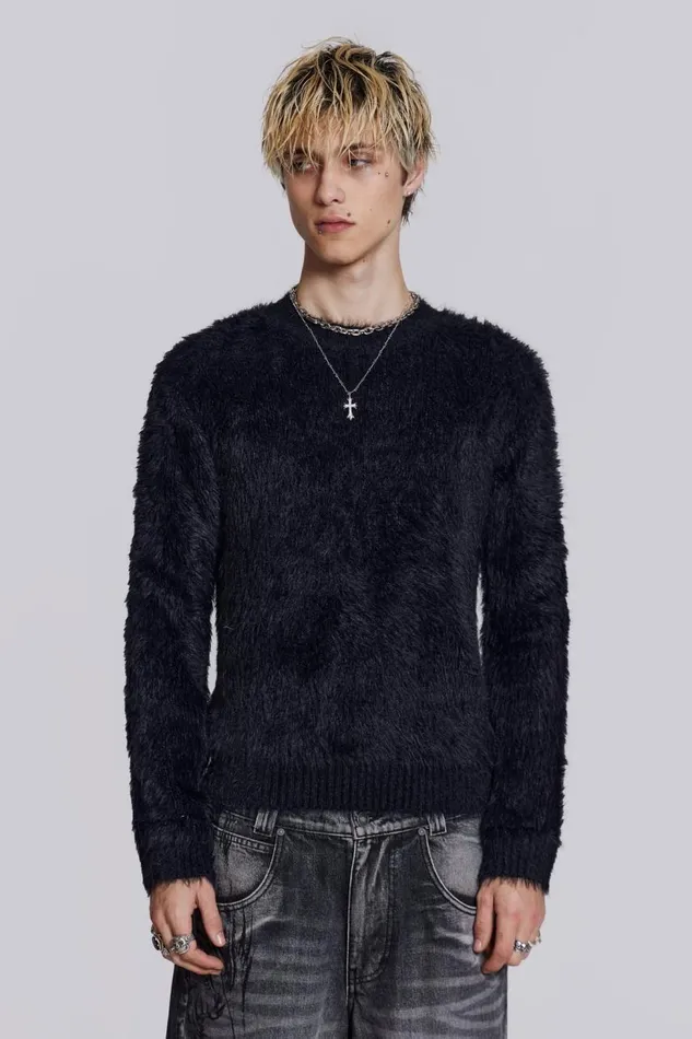 Men Black Ominous Knit Jumper Jaded London Knitwear