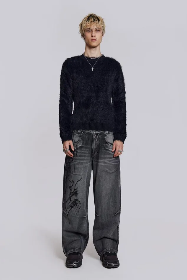 Men Black Ominous Knit Jumper Jaded London Knitwear
