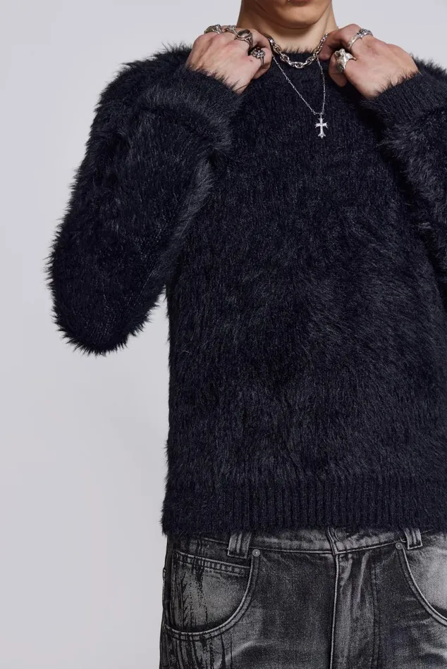 Men Black Ominous Knit Jumper Jaded London Knitwear