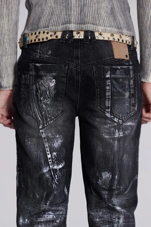 Men Black Silver Coated Slouchy Straight Fit Jeans Jaded London SlimStraight Jeans