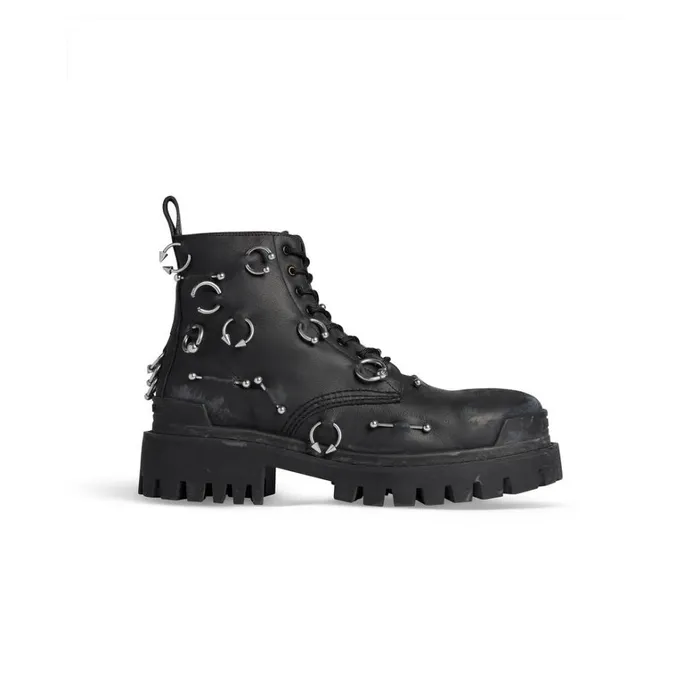 Men Boots and Derbies Balenciaga Strike 20mm Boot With Piercings In Black