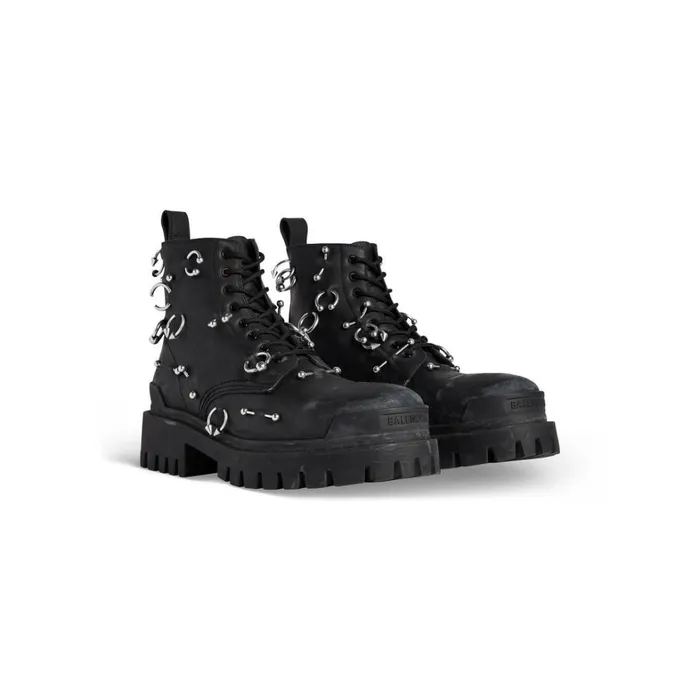 Men Boots and Derbies Balenciaga Strike 20mm Boot With Piercings In Black