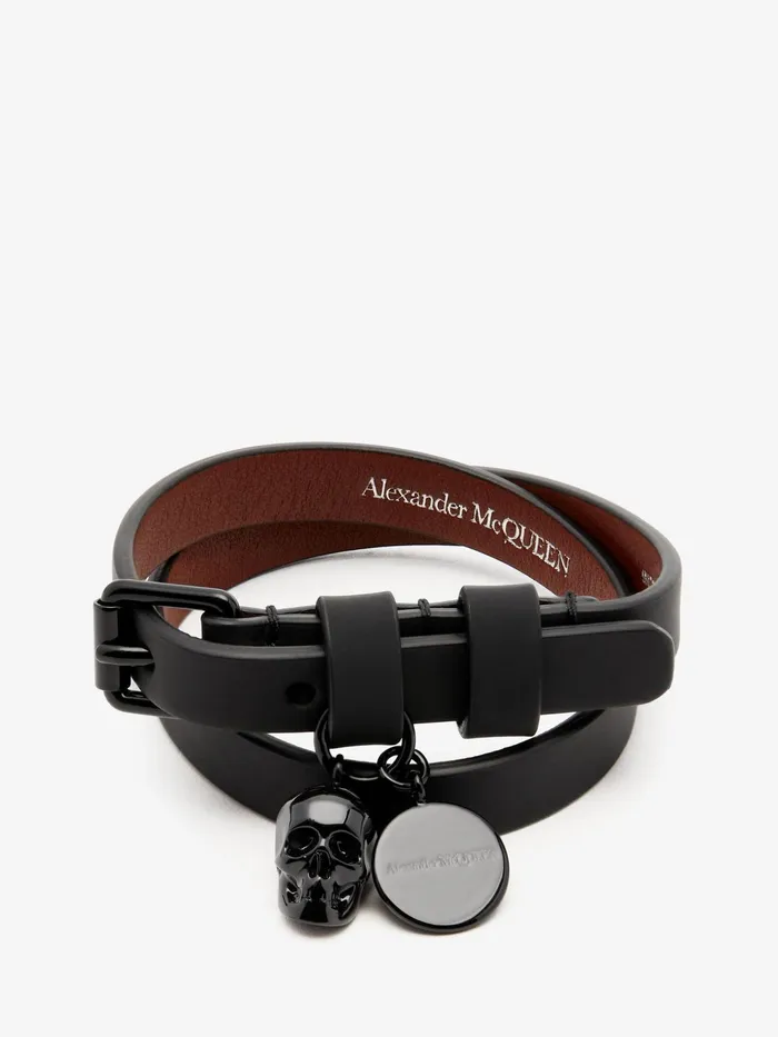 Men Bracelets Alexander McQueen Double Wrap Bracelet Black