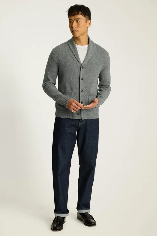 Men Cashmere Shawl Collar Cardigan Heather Gray Bonobos Cardigan Sweaters