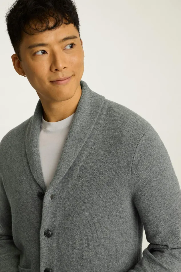 Men Cashmere Shawl Collar Cardigan Heather Gray Bonobos Cardigan Sweaters