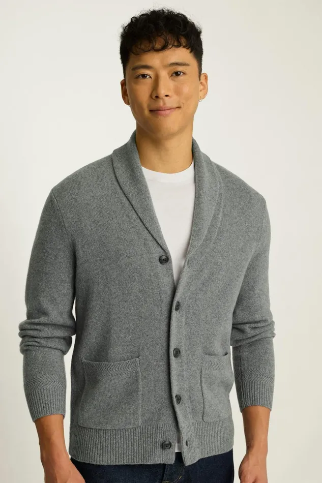 Men Cashmere Shawl Collar Cardigan Heather Gray Bonobos Cardigan Sweaters