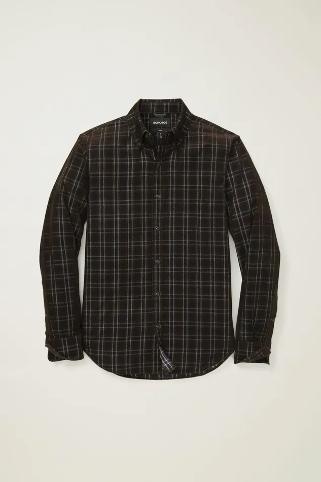 Men Everyday Corduroy Shirt Blue Chocolate Plaid Bonobos Casual Shirts