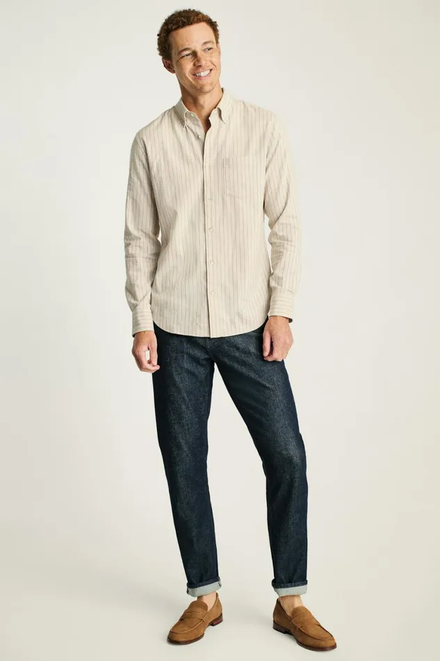 Men Everyday Lightweight Flannel Shirt Khaki Stripe Bonobos Casual Shirts