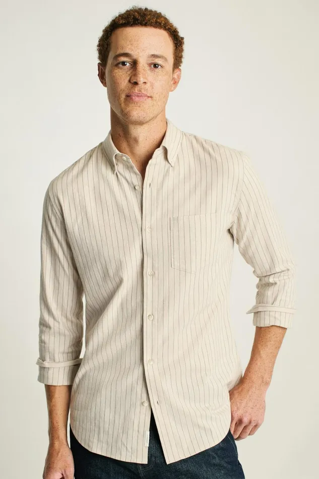Men Everyday Lightweight Flannel Shirt Khaki Stripe Bonobos Casual Shirts