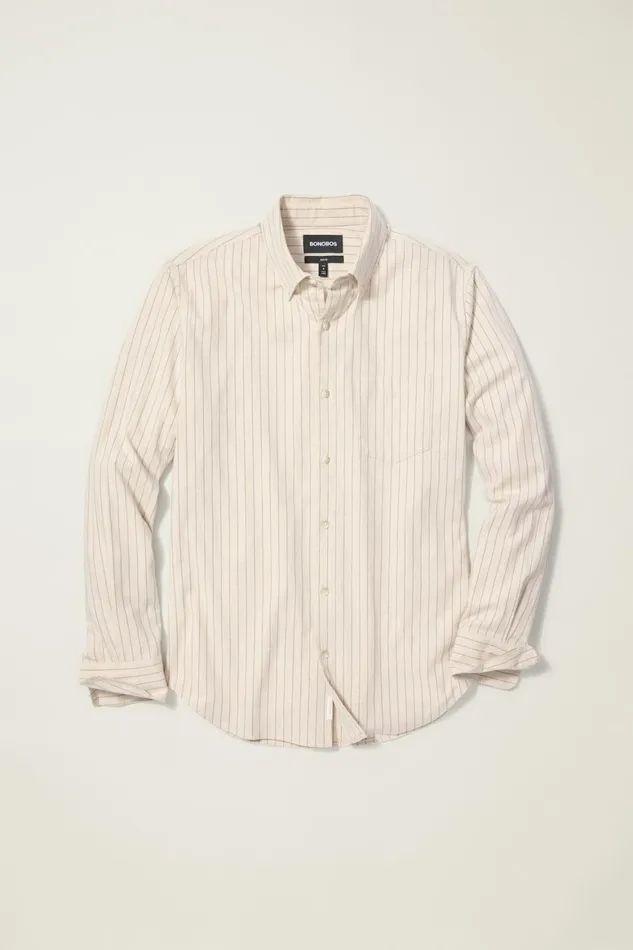 Men Everyday Lightweight Flannel Shirt Khaki Stripe Bonobos Casual Shirts