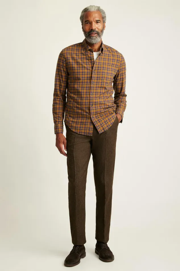 Men Everyday Lightweight Flannel Shirt Navy Rust Plaid Bonobos Casual Shirts