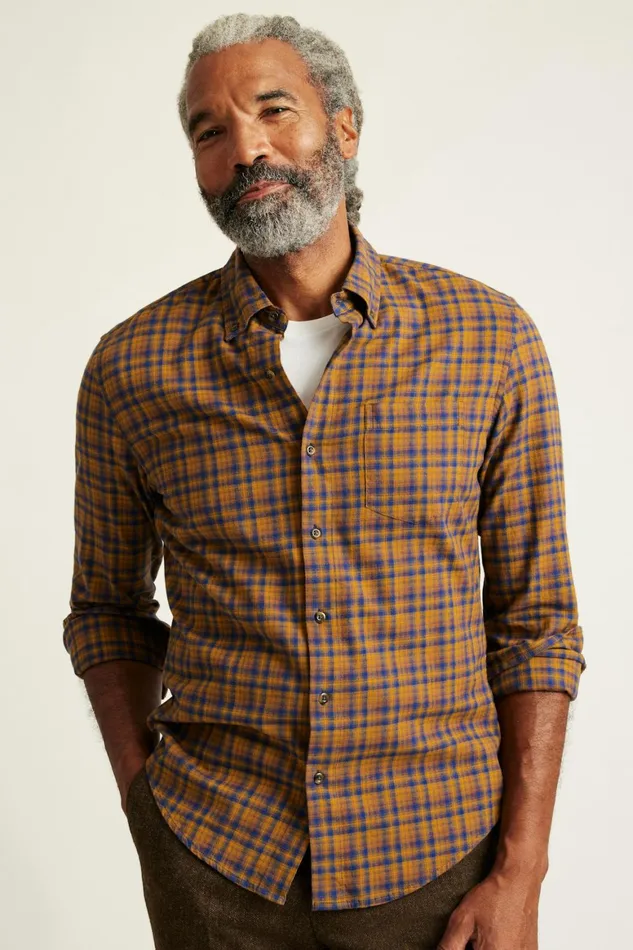 Men Everyday Lightweight Flannel Shirt Navy Rust Plaid Bonobos Casual Shirts