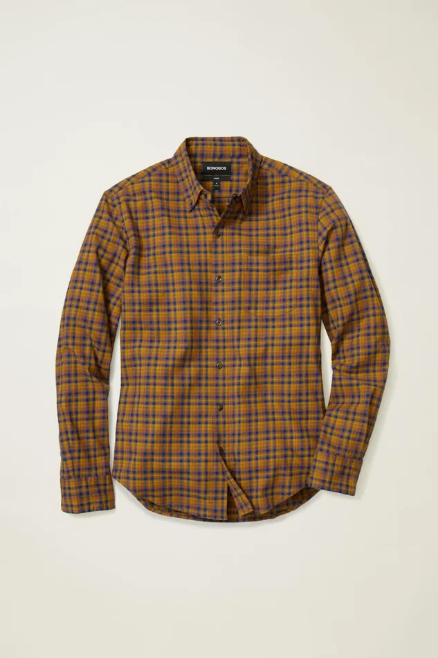 Men Everyday Lightweight Flannel Shirt Navy Rust Plaid Bonobos Casual Shirts
