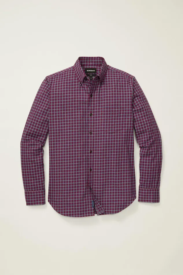Men Everyday Lightweight Flannel Shirt Red Blue Rowan Plaid Bonobos Casual Shirts