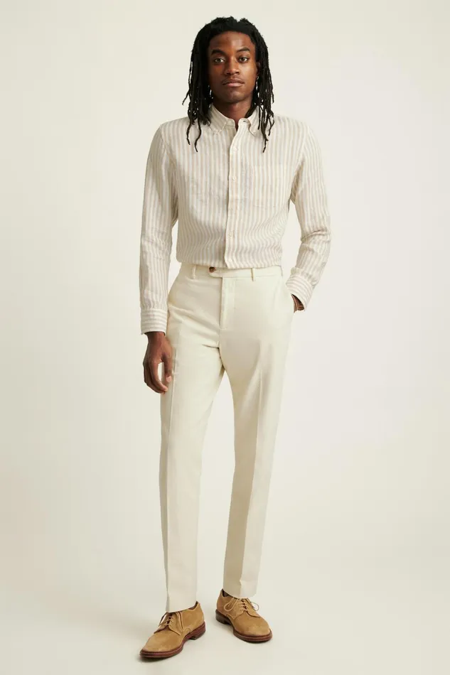 Men Everyday Linen Shirt Khaki Stripe Bonobos Casual Shirts