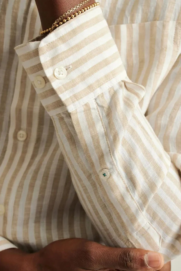 Men Everyday Linen Shirt Khaki Stripe Bonobos Casual Shirts