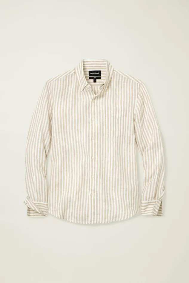 Men Everyday Linen Shirt Khaki Stripe Bonobos Casual Shirts