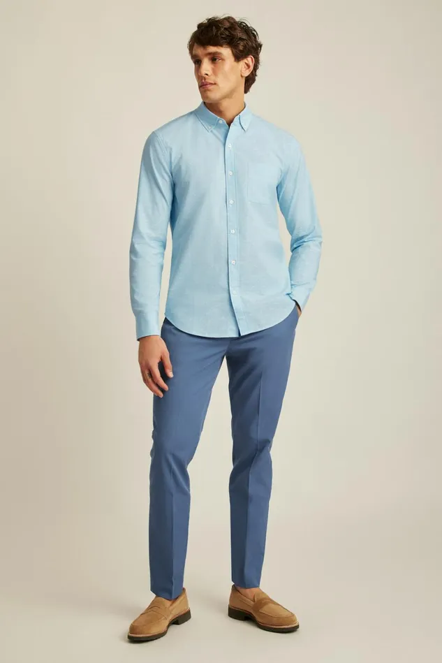 Men Everyday Shirt Blue Chambray Dobby Dot Bonobos Casual Shirts