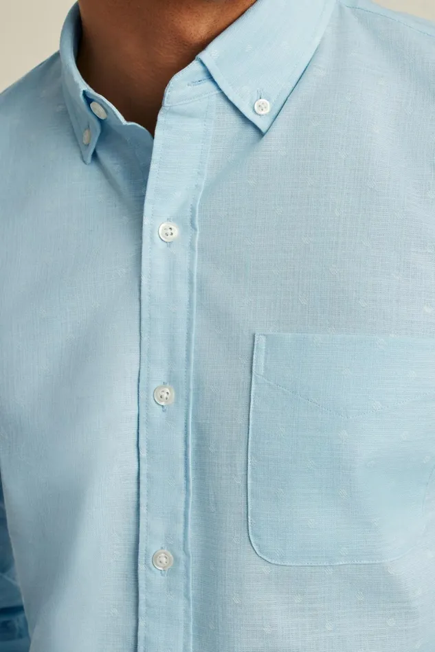 Men Everyday Shirt Blue Chambray Dobby Dot Bonobos Casual Shirts