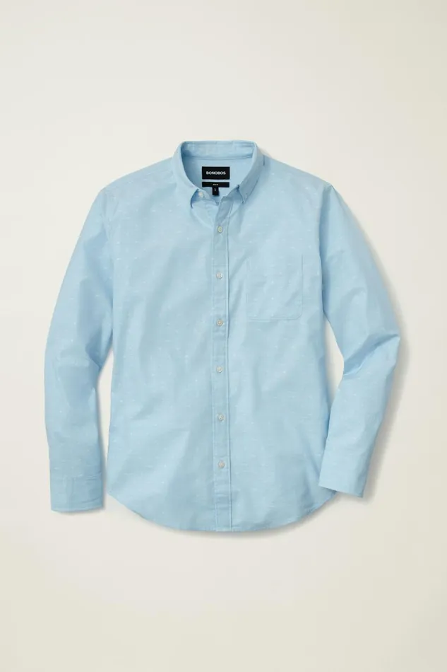 Men Everyday Shirt Blue Chambray Dobby Dot Bonobos Casual Shirts