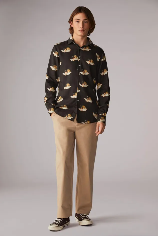 Men Fiorucci Shirts All Over Angels Shirt Black