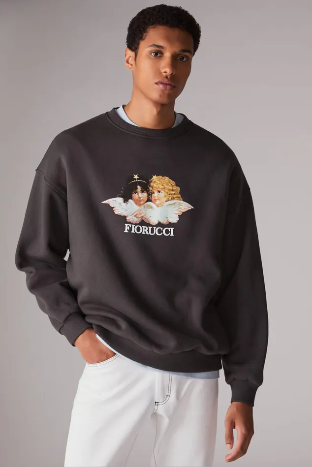 Men Fiorucci Sweatshirts and Hoodies Angels Sweatshirt Dark Grey Men Fiorucci Sweatshirts and Hoodies Angels Sweatshirt Dark Grey