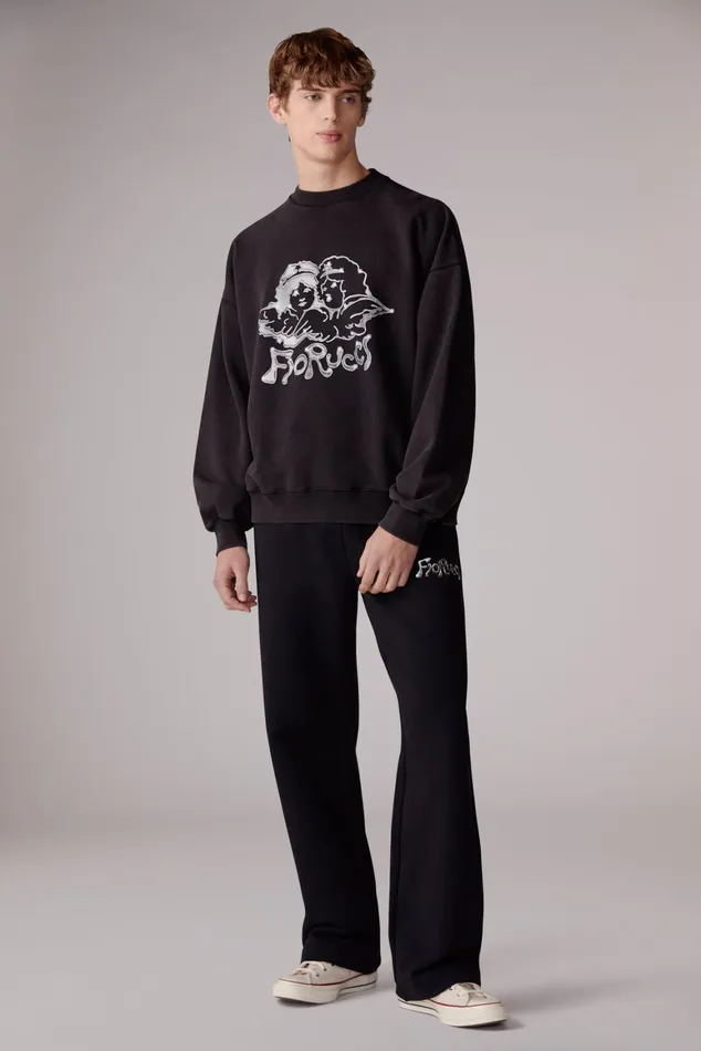 Men Fiorucci Sweatshirts and Hoodies Chrome Angels Sweatshirt Black